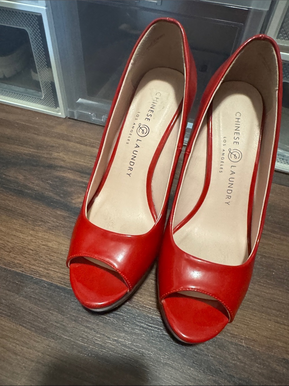 Chinese Laundry Red Patent Peep-Toe Pumps